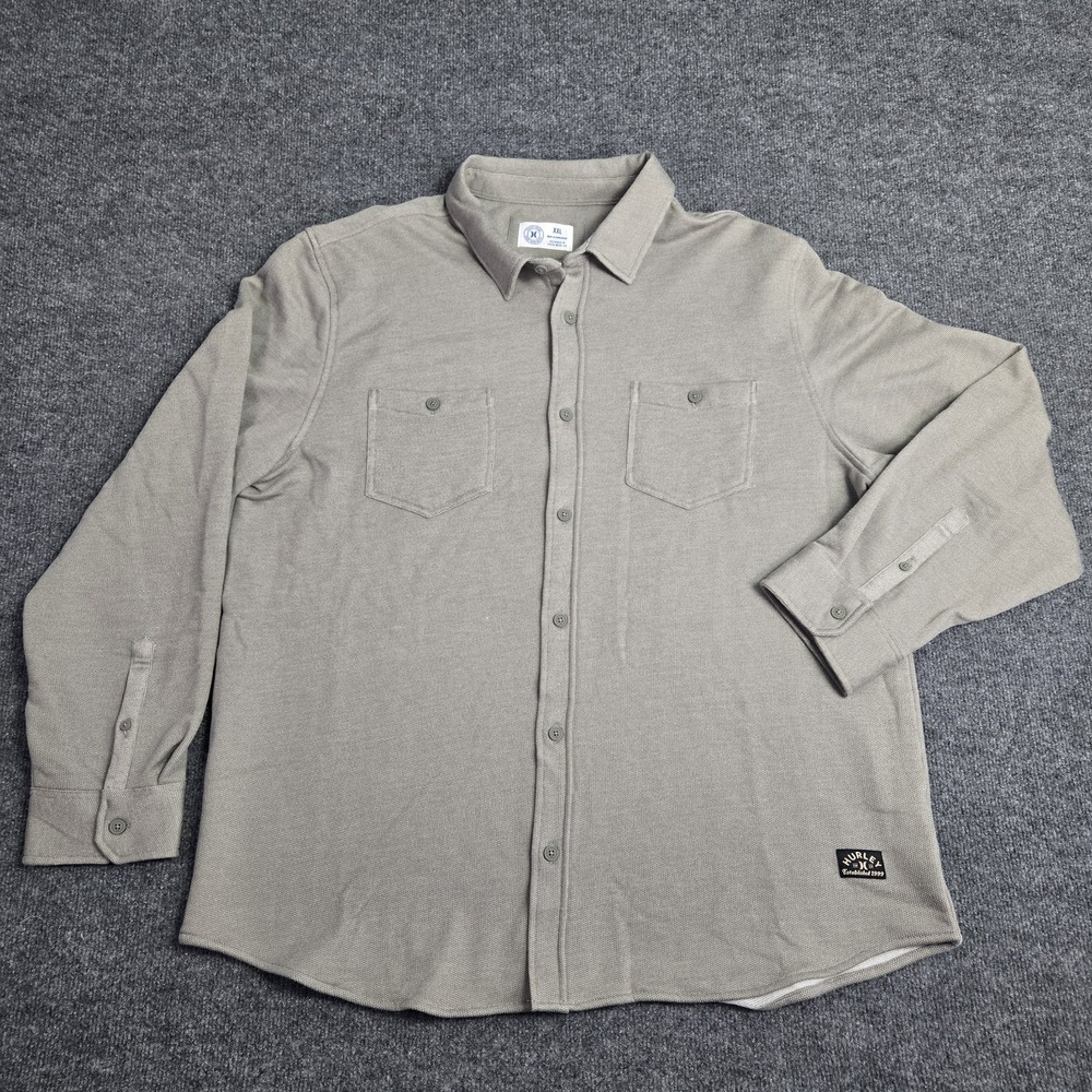 Hurley Men's XXL Shirt Iguana Khaki Button Down Long Sleeve Cotton Textured NWT